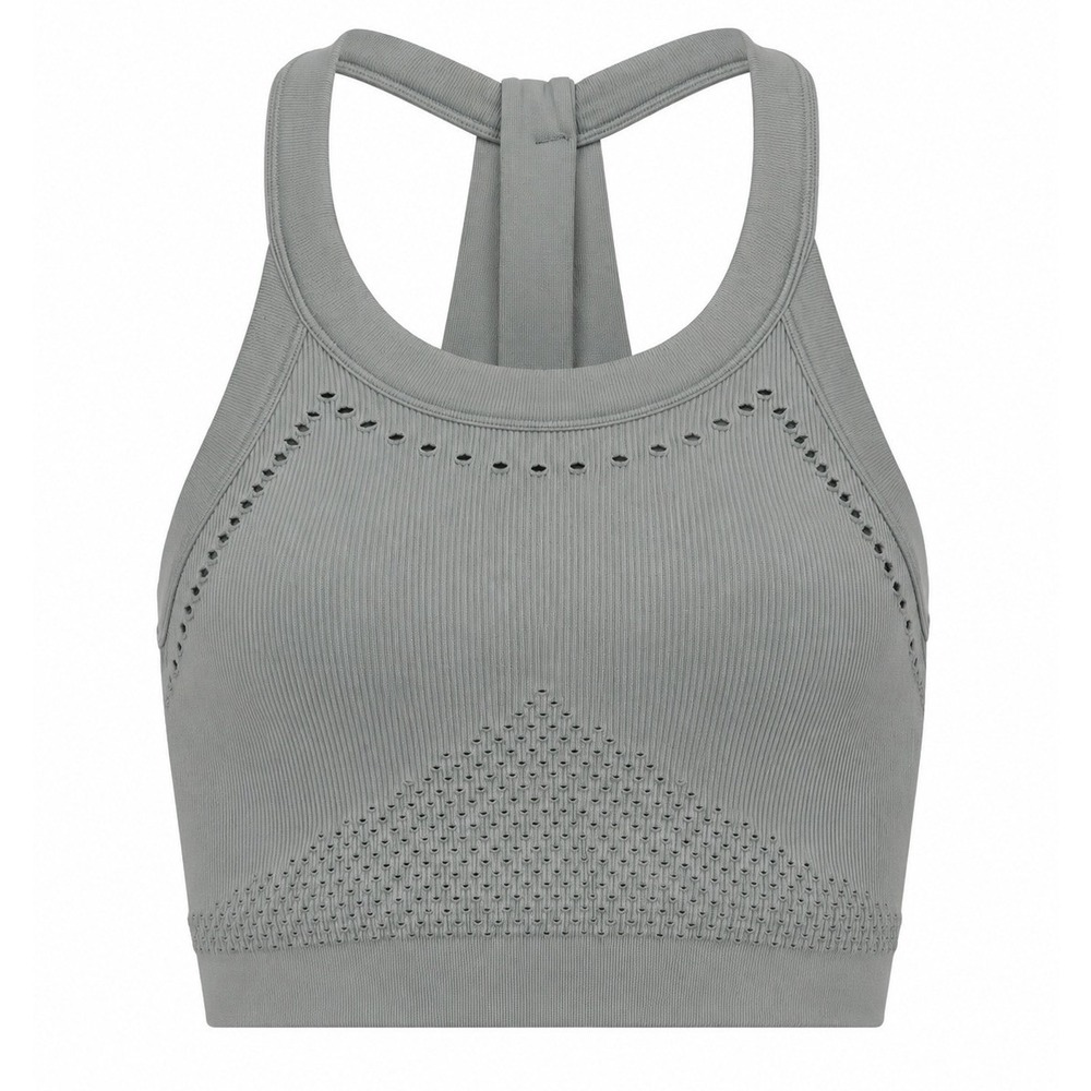 Free People Movement Seamless Ribbed Crop Top Sage Grey T-Back Perforated M/L